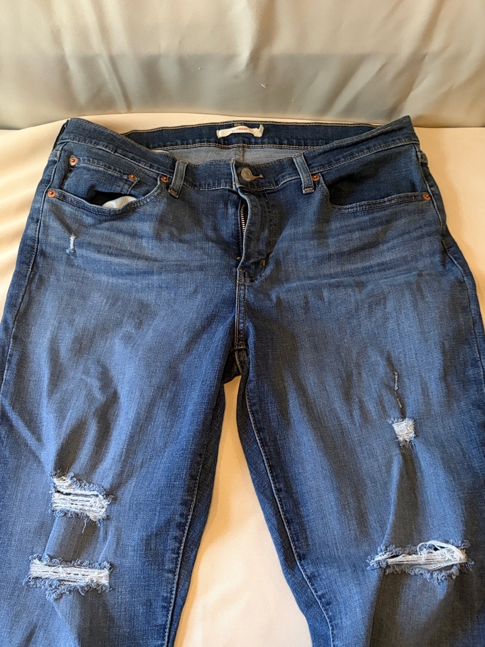 Levi's Blue Denim Jeans with Red Tab - Back Pocket View Boyfriend Fit
